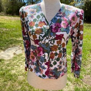 LANZ VINTAGE 80s TOP SWEATER CARDIGAN WHITE PINK GREEN FLORAL SIZE 8